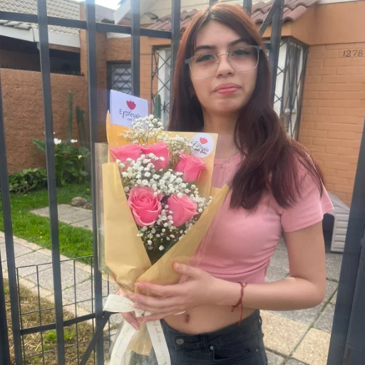 Seis rosas rosadas con nube, en kraft, entregado en Valledupar