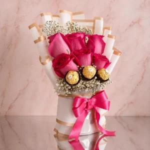 Bouquet de Rosas Fucsia con Ferrero Rocher