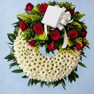 Corona Fúnebre de Margaritas Blancas y Rosas Rojas