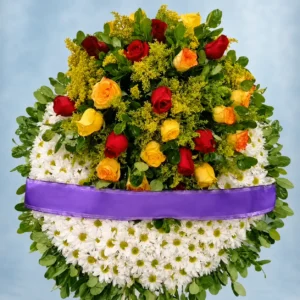 Corona Fúnebre Multicolor con Cinta Morada