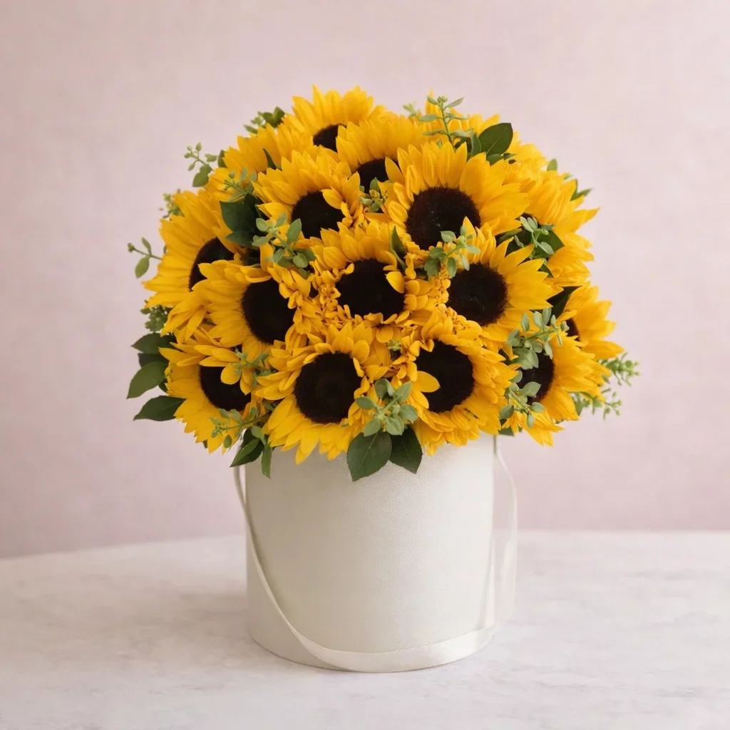 REF. 026, sombrerera blanca desbordada de girasoles