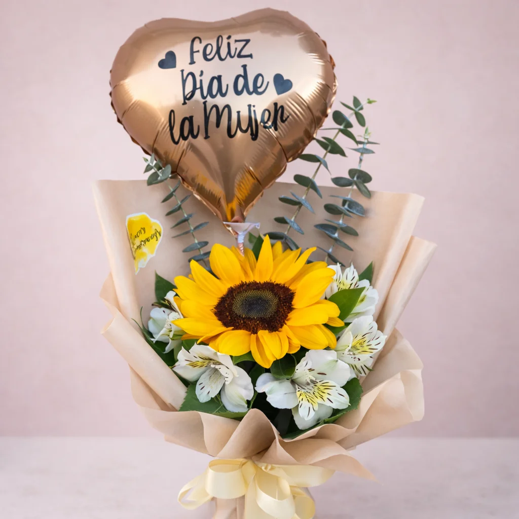 REF. 030, Girasol Solitario con Astromelias y Globo