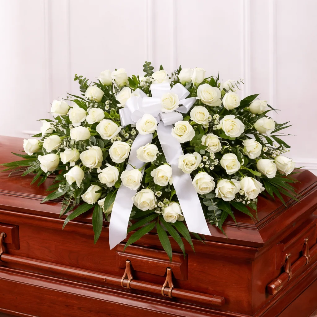 REF. 035, Cubrecofre de Rosas Blancas