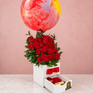 Caja Cajonera de Rosas Rojas y Ferrero